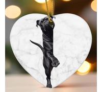 Ornements de Noël en céramique en forme de cœur plat, bouledogue qui regardent autour du coin, décorations d'hiver pour sapin de Noël, souvenir de Noël, souvenir de collection, décoration de fête du