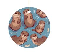 Ornements de Noël en céramique en forme de loutre marron - 7,6 cm - Double face - Décoration à suspendre pour maison, fête, hôtel, cadeau pour enseignant, voisin, ami