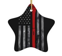 Ornements de Noël en céramique en forme d'étoile de YYHHAOFA avec hache de pompier, ligne rouge, drapeau à suspendre, décoration d'intérieur pour centres commerciaux, maisons et points de vente au