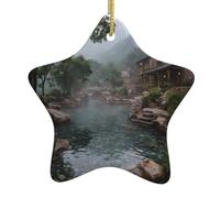 Ornements de Noël en céramique en forme d'étoile WHJSHOP confortable Motif sources chaudes Accessoires de sapin de Noël pour centres commerciaux, fenêtres et bureaux