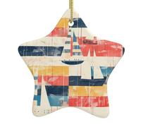 Ornements de Noël en céramique en forme d'étoile YYHHAOFA Mots Rayures Yacht Image Arbre de Noël Accessoires pour centres commerciaux fenêtres et bureaux