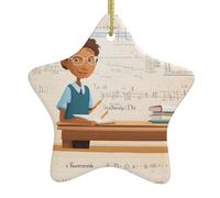 Ornements de Noël en céramique en forme d'étoile - YYHWHJDE - Leçon de mathématiques - Impression de mots - Accessoires pour sapin de Noël - Pour centres commerciaux, fenêtres et bureaux