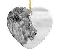 Ornements de Noël en céramique imprimé lion sauvage décoration à suspendre avec ficelle dorée en porcelaine Décoration d'arbre de Noël