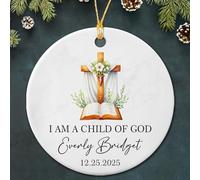 Ornements De Noël en Céramique Je suis Un Enfant De Dieu - Baptême Personnalisé avec Date Et Nom Personnalisé Décoration De Sapin De Noël Créatif Céramique Ornement pour Balcon Salon Fenêtre