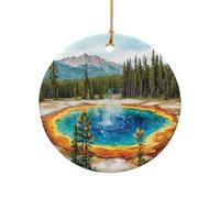 Ornements De Noël en Céramique Le Grand Joyau Prismatique De La Source De Yellowstone Personnalisé Sapin De Noël Décorations Rond Souvenir pour Famille Artisanat Fête