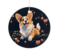 Ornements de Noël en céramique représentant un chien corgi sur fond sombre - 7,6 cm - Double face - Décoration à suspendre pour maison, fête, hôtel, cadeau pour enseignant, voisin, ami