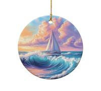 Ornements De Noël en Céramique Skyline De L'Indiana avec Canal Jewel Personnalisé Noël Suspendus Rond Ornement Céramique pour Famille Vacances Artisanat