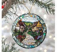 Ornements De Noël en Céramique Vitraux Suisses Élégant Decoration Noel Sapin Rond Ornement Céramique pour Fête Artisanat Vacances