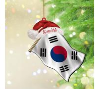 Ornements de Noël en Corée du Sud, drapeau des pays du monde - Décorations à suspendre - Souvenir - Décoration de vacances amusante en acrylique - Pendentif pour enfants, filles, fils