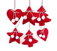 Ornements de noël en Feutrine, 6 pièces: pendentifs de noël Rouge 11-13 cm, Breloques étoile cœur Sapin, décoration de Branches, Suspension Cadeau Tissu, déco Maison Festive