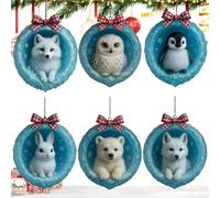 Ornements de Noël en forme d'animal de la forêt en forme de grotte de glace | Décorations de sapin de Noël en acrylique pour maison, salle de vacances, mur, fenêtre, porte, lieu de travail
