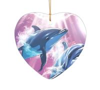 Ornements de Noël en forme de cœur imprimés dauphins amoureux 1 pièce, pendentif de Noël en acrylique à suspendre pour sapin de Noël, décoration intérieure et extérieure 1