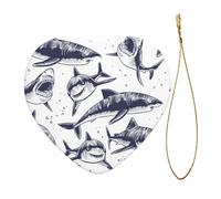 Ornements de Noël en forme de requin de dessin animé, décorations noires en forme de cœur en céramique pour sapin de Noël, décorations d'intérieur, cadeaux de Noël