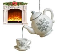Ornements de Noël en forme de théière - 3,15 pouces pendentif en acrylique | Décoration d'arbre de Noël avec design rustique pour décoration de vacances, décoration de maison, cheminée, voiture, cour