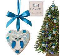 Ornements de Noël en Verre de Mer,Décoration de Chouette de Fêtes en Forme de Cœur 2D | Décoration De Noël À Suspendre | pour Chambre Fête Appartement Lieu de Travail Rétroviseur de Voiture Maison
