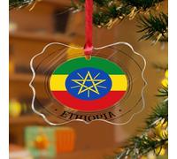 Ornements de Noël éthiopiens - Drapeau de la ville - Souvenir international amusant - Disques en acrylique transparent - Pendentif pour décoration d'arbre de Noël - Plaques nominatives