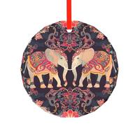 Ornements de Noël ethniques éléphants ronds en verre, mandala, arbre vintage, pendentif décoratif à suspendre pour Noël, maison, bureau, fête, vacances
