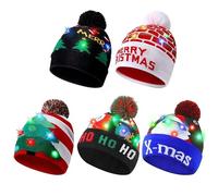 Ornements de Noël, illuminer le chapeau de Noël 5 pcs LED Merry tricot à thème du chapeau d'hiver unisexe un capuchon d'hiver avec des lumières colorées gardez la tête au chaud pour le style du