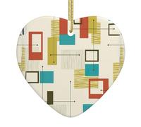 Ornements de Noël modernes du milieu du siècle,Ornement pour arbre de Noël,Souvenir de cœur en céramique,Ornement de Noël