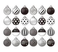 Ornements de Noël Noirs, Ornements de Boule Noël, 24 pièces 2D en Bois et Blanc, décorations suspendues et Blanches pour fête, Bal