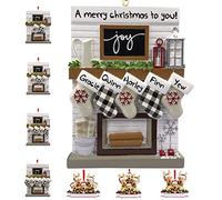 Ornements de Noël personnalisés avec Pendentif Bonhomme de Neige en Bois personnalisé avec Noms pour Le Nouvel an, décoration d'arbre de Noël, Cadeaux (Manteau de cheminée, 5 Noms)