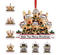 Ornements de Noël personnalisés avec Pendentif Bonhomme de Neige en Bois personnalisé avec Noms pour Le Nouvel an, décoration d'arbre de Noël, Cadeaux (Famille de Rennes, 6 Noms)