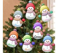 Ornements de Noël personnalisés avec Pendentif Bonhomme de Neige en Bois personnalisé avec Noms pour Le Nouvel an, décoration d'arbre de Noël, Cadeaux (Bonhomme de Neige, Jusqu'à 7 pièces)