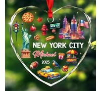 Ornements de Noël personnalisés New York NYC of State Christmas 2025, année et nom personnalisés New York Lover Décoration de Noël en verre, monuments de New York, souvenir de voyage, cadeau pour