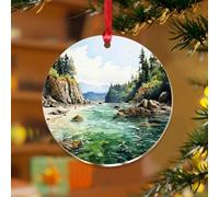 Ornements de Noël pour parc national, forêt, montagnes, peinture, œuvre d'art à suspendre, disques en acrylique transparent, pendentif paysage de parc naturel, pendentif pour décoration d'arbre de