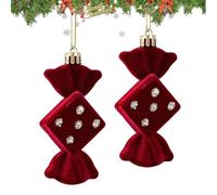 Ornements de Noël pour Sapin Floqués 2 Pièces Pendentifs Bonbons Artisanaux | Décorations Rouges pour Noël Pour Fête Salon Bureau Présentoir Cheminée Encadrement Porte Intérieur Extérieur