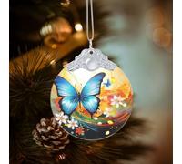 Ornements de Noël ronds colorés avec papillon à suspendre en verre pour fête, mariage, cheminée en plein air
