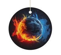 Ornements de Noël ronds en céramique avec palets et feu de 7,6 cm - Décoration ronde double face à suspendre pour maison, fête, hôtel, cadeau pour enseignant, voisin, ami