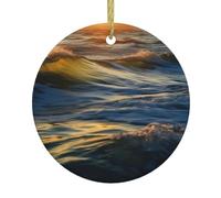 Ornements de Noël ronds en céramique - Ornements de l'aube et vagues de l'océan - Décoration de sapin de Noël pour intérieur et extérieur - Décoration de fête de mariage - Cadeaux de Noël