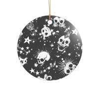 Ornements de Noël ronds en forme de crâne punk blanc à suspendre pour sapin de Noël, décoration d'intérieur et d'extérieur 1 pièce