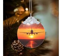 Ornements de Noël ronds en verre à suspendre en forme d'avion au coucher de soleil pour fête, mariage, cheminée en plein air