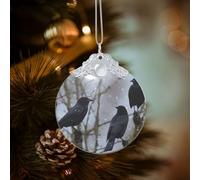 Ornements de Noël ronds en verre à suspendre en forme de corbeau noir pour fête, mariage, cheminée en plein air
