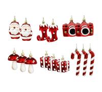 Ornements de Noël Rouges et Blancs 15pcs / Ensemble 6 Styles Farmroofroprooder en Plastique de Noël Ornements d'arbre avec Le Père, bâton Marche, Champignon et Plus pour Arbre