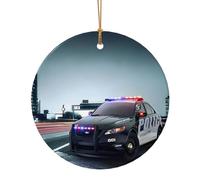 Ornements de Noël Superbe Voiture Police Urbaine, Décor de Noël A Suspendre pour Arbres Homme Femme