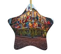 Ornements de Noël Temple Bar en céramique imprimée Ornement à suspendre avec ficelle dorée Décorations de sapin de Noël