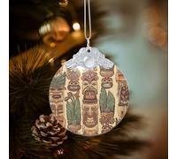 Ornements de Noël vintage Aloha Tiki ronds à suspendre en verre pour sapin de Noël pour fête, mariage, cheminée en plein air