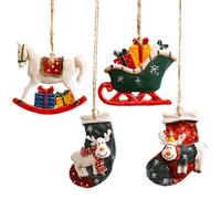 Ornements de Noël Vintage, Ornements d'arbre de Noël 4 pièces décorations d'arbre Mignonnes Mini Bas rétro, traîneau et Cheval à Bascule, décorations