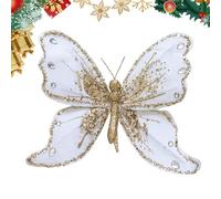Ornements De Papillons - 9,84x Pouces Papillon En Tissu De Poussière D'or Pour Arbre De Noël | Ornements D’arbre De Noël | Accessoires Réalistes De Bouquet De Fleurs De Papillons Pour Le Plafond De Fe