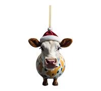 Ornements de sapin de Noël 2D en acrylique en forme de vache amusante en forme de chat - Ornements de Noël en acrylique - Vache à double impression - Ornements de Noël - Cadeau éléphant blanc - Boule