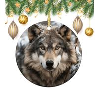 Ornements de sapin de Noël en céramique avec ficelle dorée à suspendre en porcelaine Lmage de loup dans la neige Décorations de fête vintage double face pour sapin de Noël Décoration de fête Cadeau