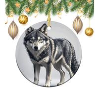 Ornements de sapin de Noël en céramique avec ficelle dorée à suspendre en porcelaine - Ornements mignons en forme de loup pour cheminée de sapin de Noël vintage double face - Décorations de fête de