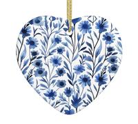 Ornements de sapin de Noël en céramique en forme de cœur bleu Alyssum pour la famille, le Nouvel An, la maison, les rassemblements
