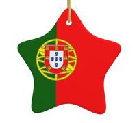 Ornements de sapin de Noël en céramique - Motif drapeau portugais - Pendentifs décoratifs à suspendre pour décoration d'arbre de Noël - Noir/blanc
