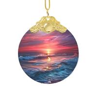 Ornements de sapin de Noël en verre à suspendre - Marée de l'océan au crépuscule chaud - Décorations de sapin de Noël pour fête, mariage, cheminée en plein air