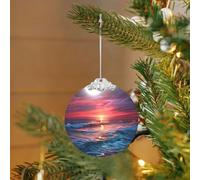 Ornements de sapin de Noël en verre à suspendre - Marée de l'océan au crépuscule chaud - Décorations de sapin de Noël pour fête, mariage, cheminée en plein air