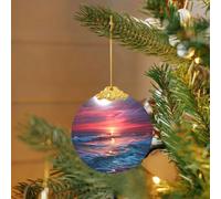 Ornements de sapin de Noël en verre à suspendre - Marée de l'océan au crépuscule chaud - Décorations de sapin de Noël pour fête, mariage, cheminée en plein air